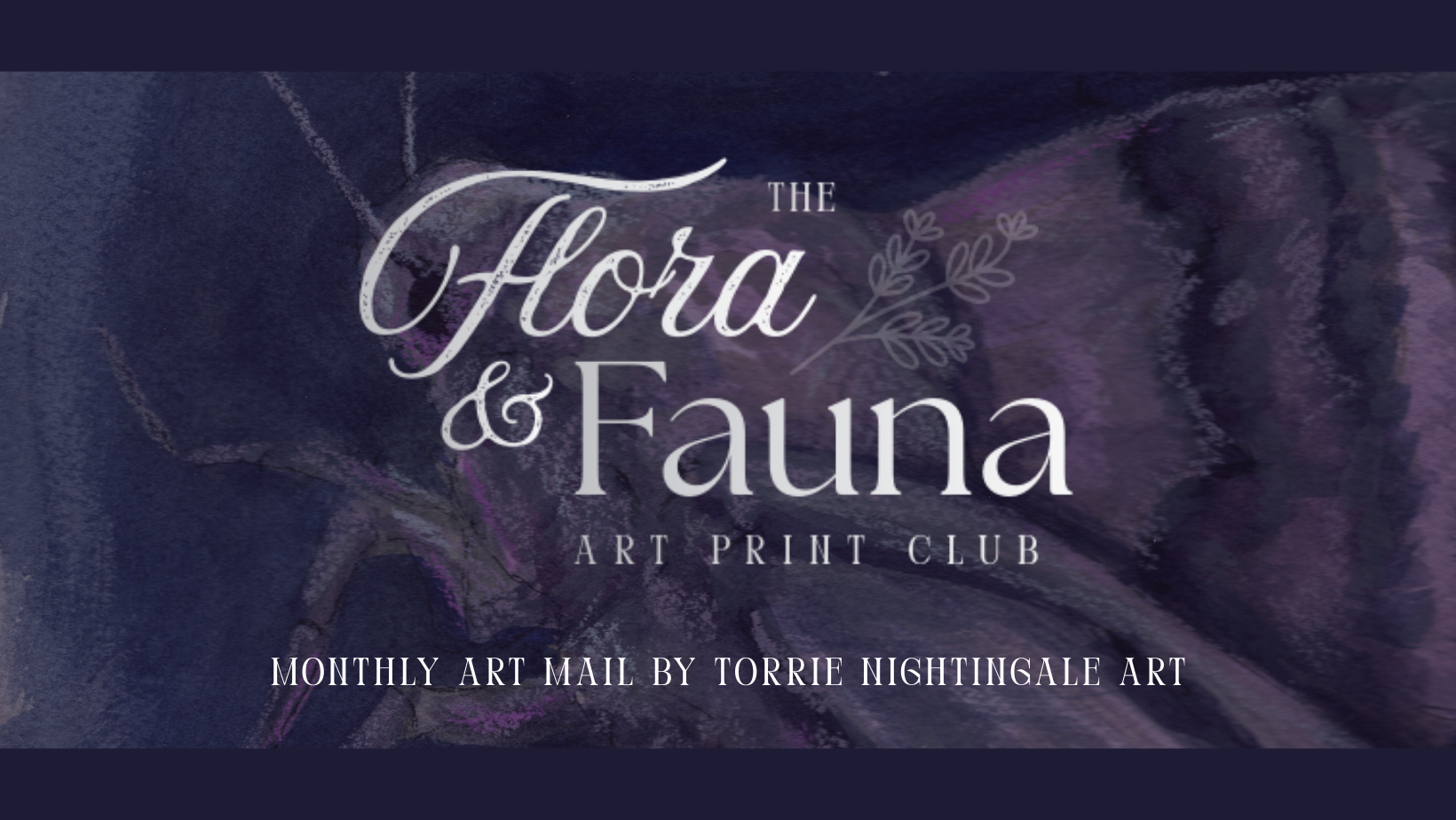 Advertisement for 'The Flora & Fauna Art Print Club' with floral design elements.