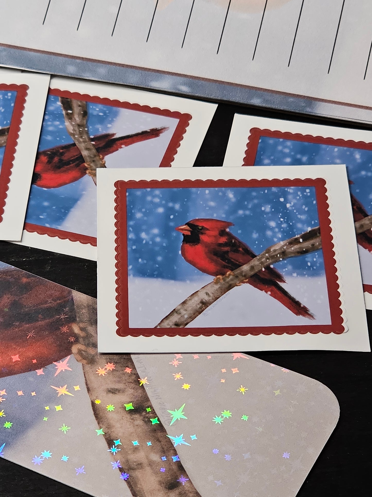 Winter Cardinal Bundle – Premium Holo Bookmark, Sticker & Notepad Set